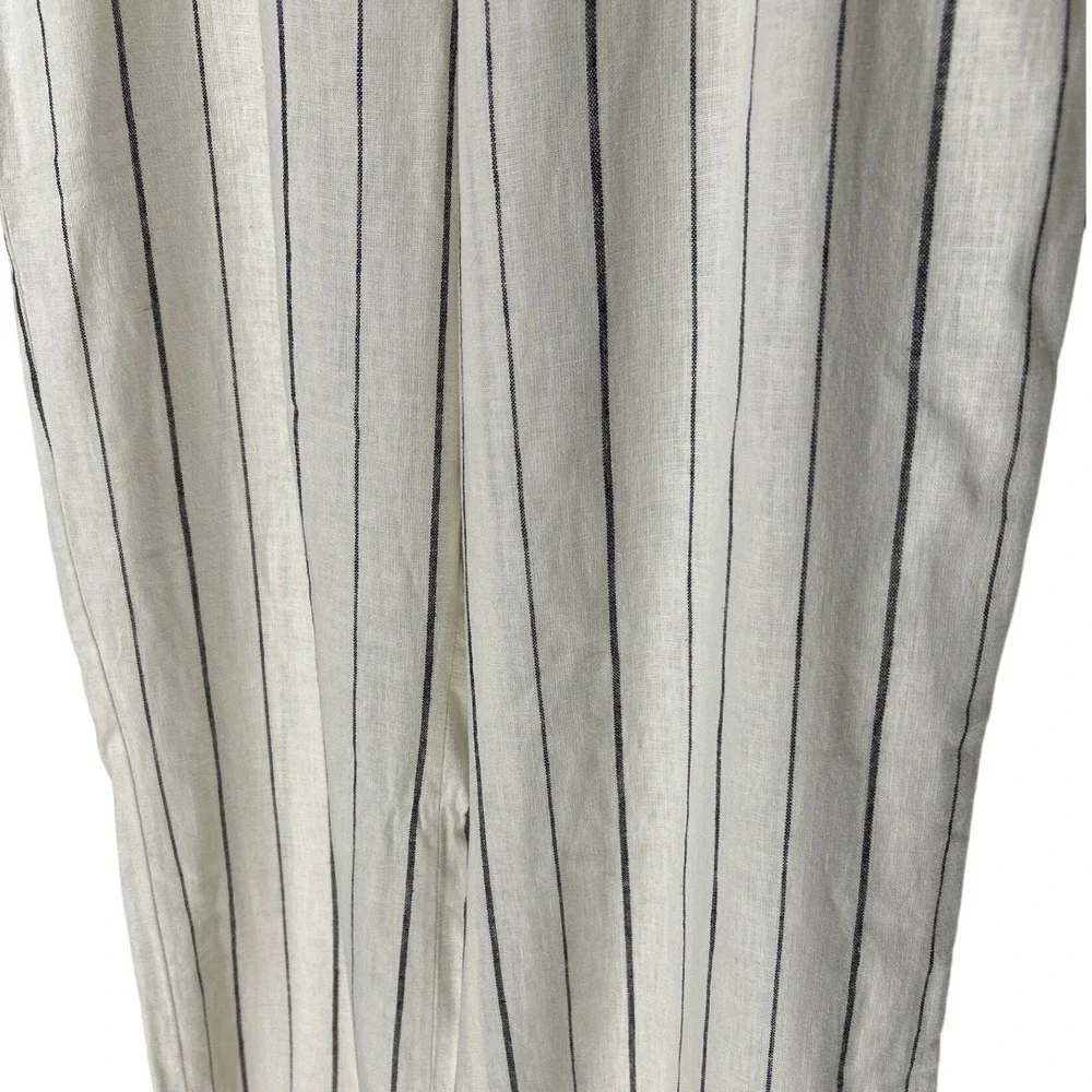 Gap High Rise Linen Blend Trousers Side Button Wide Leg Ivory Stripe Size 18 EUC